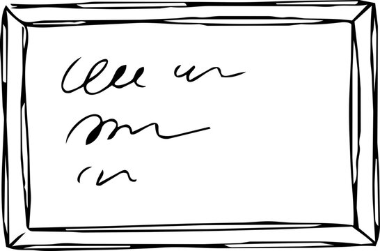 A simple line drawing of a rectangular frame with illegible scribbles inside.