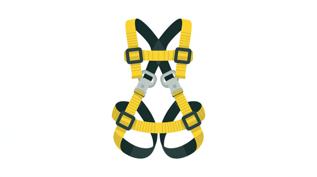 Yellow full body safety harness with dark straps and metal connectors ensures secure fall arrest for personnel working on elevated platforms or scaffolding structures.