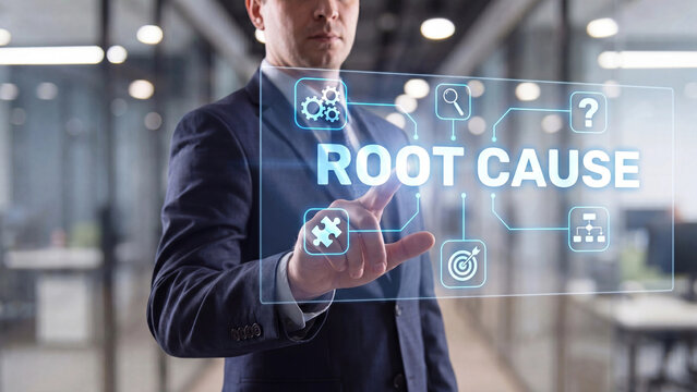 Root cause concept for business problem solving and operational troubleshooting including systematic investigation process analysis and corrective action planning in corporate settings