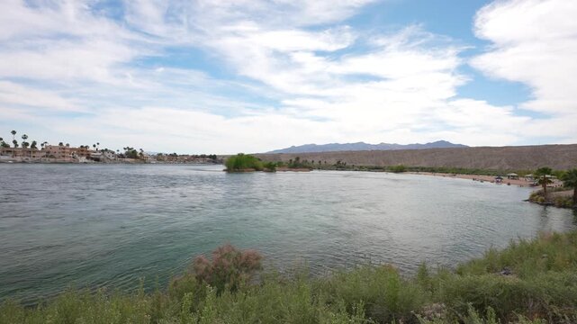 Big Bend of Colorado River by Laughlin Town in Nevada USA, Panoramic View