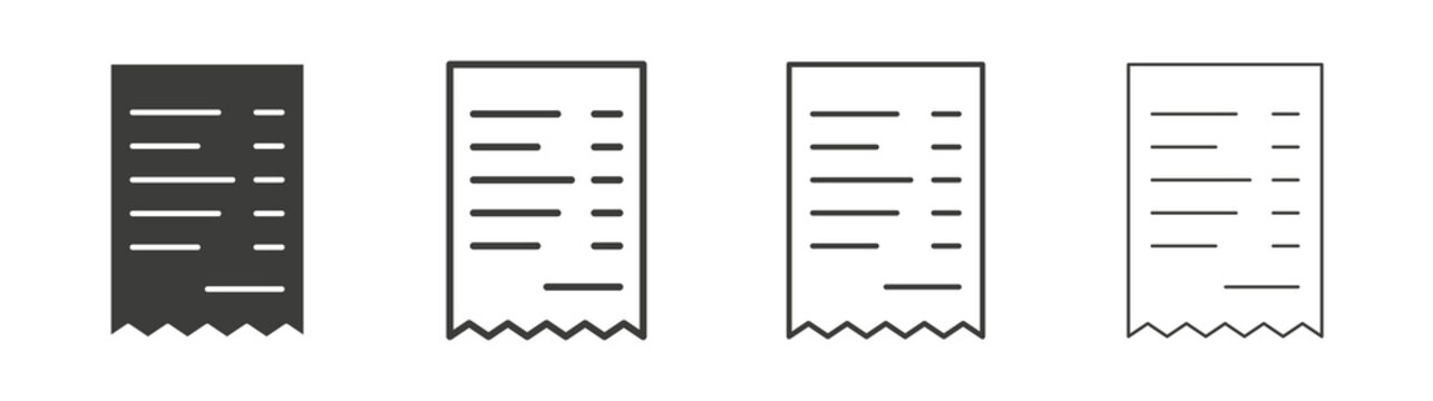 Paper receipt icon design vectors in black. Suitable for web design