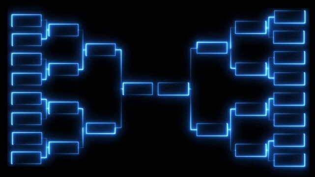 Animation of team Tournament bracket templates isolated on black background.Neon Glowing Tournament Bracket Chart, Fields for 8 players or teams,