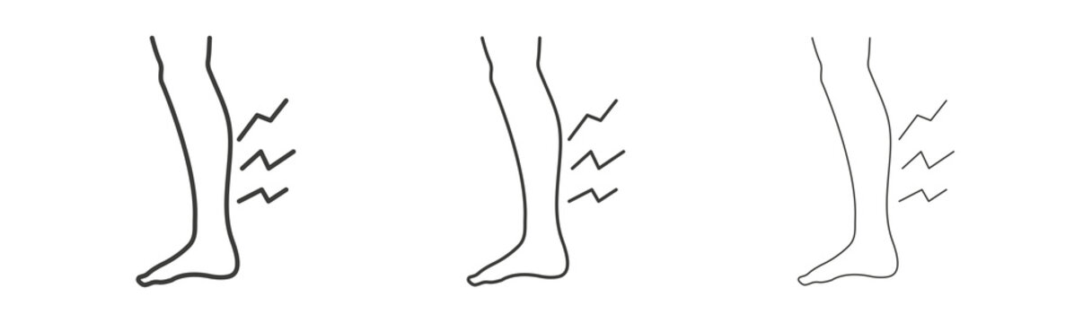 Shin pain icon design vectors in black. Suitable for web design