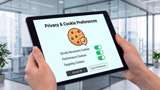 Privacy and cookie consent management concept for digital data protection and website compliance including user preference settings tracking authorization and regulatory requirements
