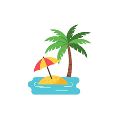 Fototapeta premium Tropical Island Getaway with Palm Tree and Beach Umbrella.