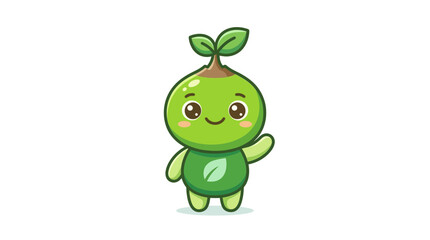 Fototapeta premium Cute Green Sprout Character Mascot Waving with Leaf Seedling Illustration