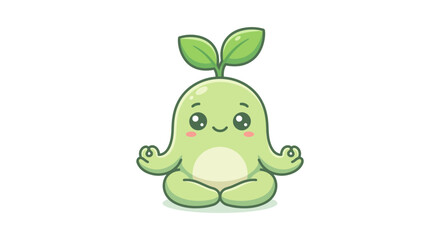 Fototapeta premium Cute Green Sprout Character Meditating in Zen Yoga Lotus Pose
