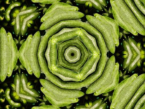 Cucumber kaleidoscope pattern creating abstract vegetable spiral