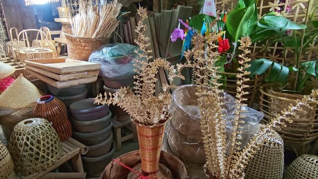 Thai traditional handicrafts made from bamboo , Thai folk handicrafts , hand made.