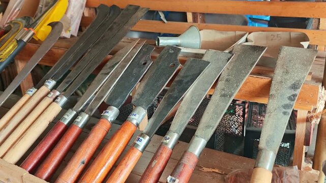 A machete with a wooden handle. , a traditional Thai handicraft  , hand made