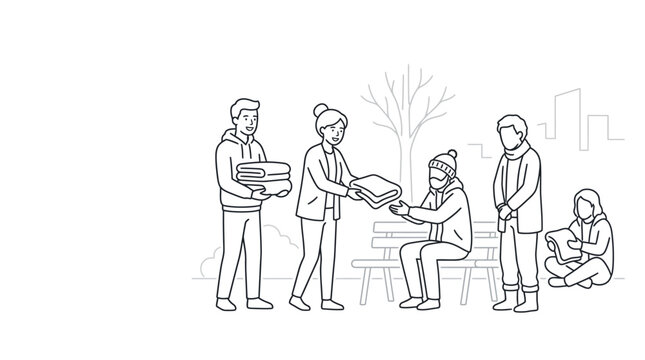 Business family of four holding hands in a circle with simple silhouette vector illustration