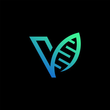 A stylized leaf logo with a DNA double helix pattern on a black background