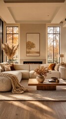 Fototapeta premium Modern living room with boucle sofa