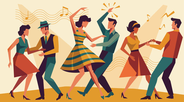 Retro 1950s Swing Dance Party Illustration for Event Graphics