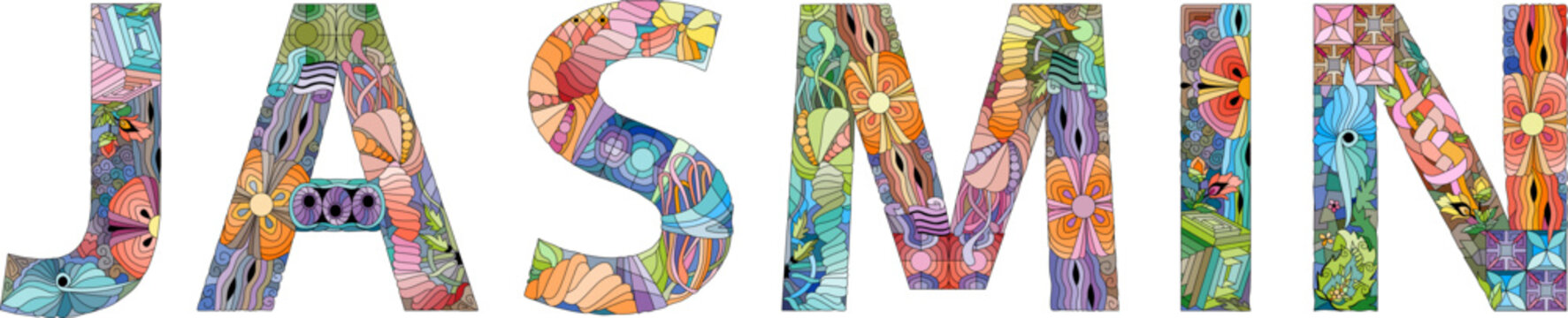 Female name Jasmin. Vector decorative object