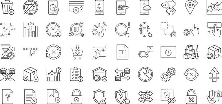 System buffering delay and application data loading error outline icons