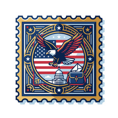 Obraz premium Patriotic eagle and flag postage stamp design.