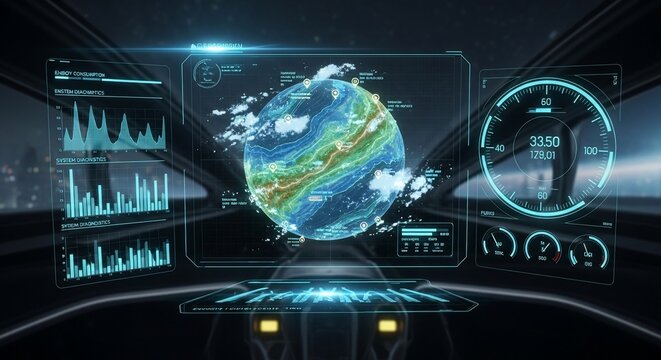 Futuristic interface displaying planet