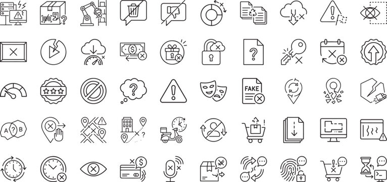 Logistics Problems and Cloud Server Error Icons Set