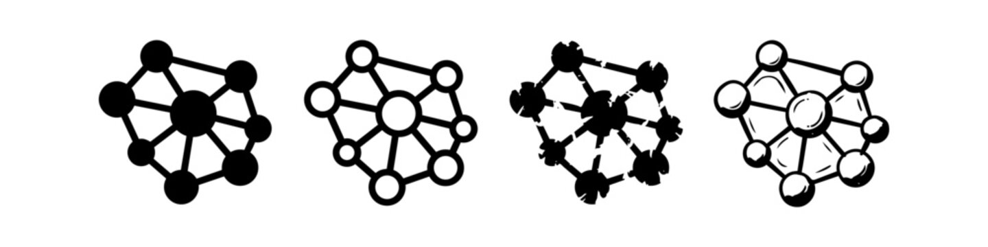 Abstract Network Node Icon Set - Silhouette, Outline, Grunge, Hand-Drawn