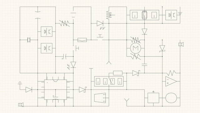 Cmyk electronic circuit schematic blueprint patent ink diagram