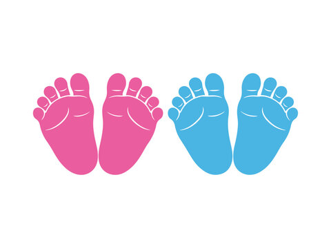 Pink and blue baby feet silhouettes on white background
