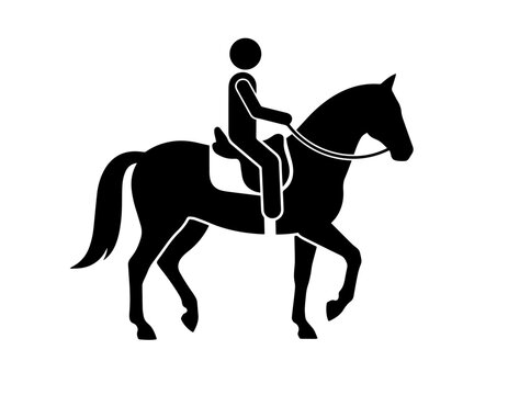 Person riding horse stick figure equestrian black silhouette vector icon