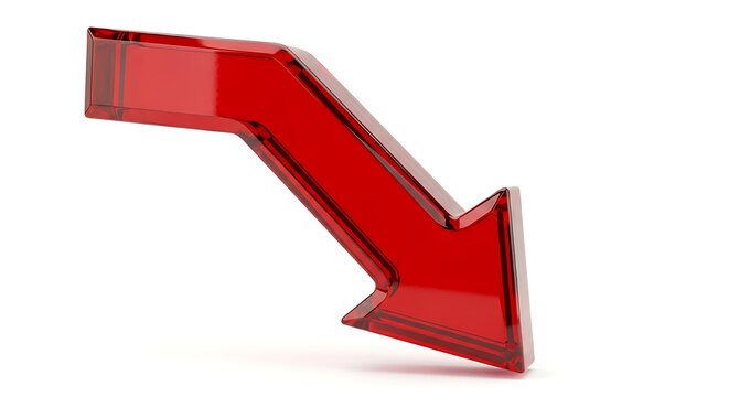 Transparent Red Arrow Pointing Downward Indicating Decline or Negative Trend in Business or Finance