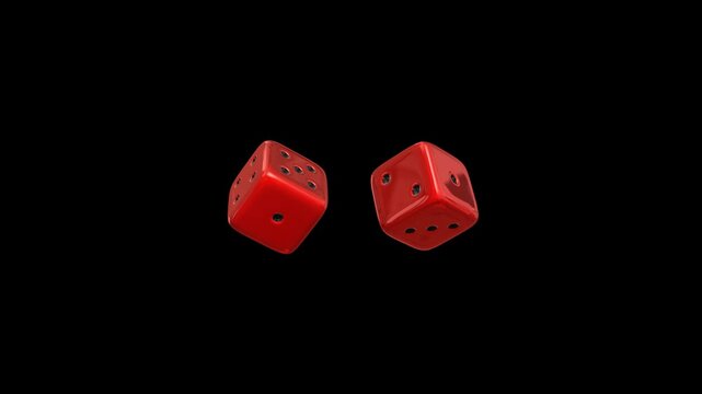 dice red glossy metallic random rolling loop alpha channel animation, casino gambling game dices isolated motion design element