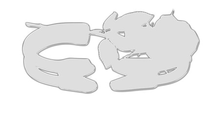 A person cuts a cartoon rhino on a transparent background with a knife. © Siddik