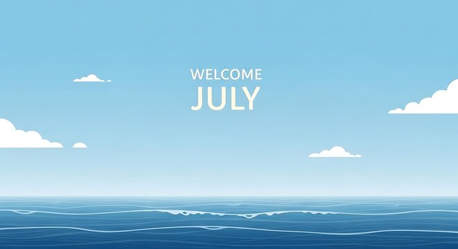July summer sky with welcome text and airplanes flying.