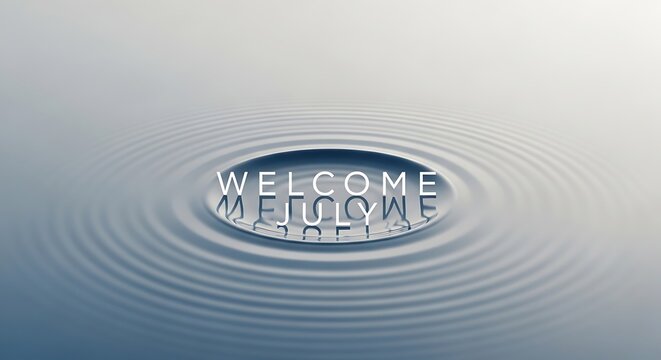 Welcome message etched into rippling water surface.