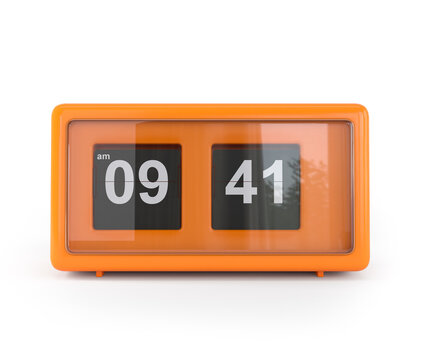 Orange retro vintage flip clock isolated on white background