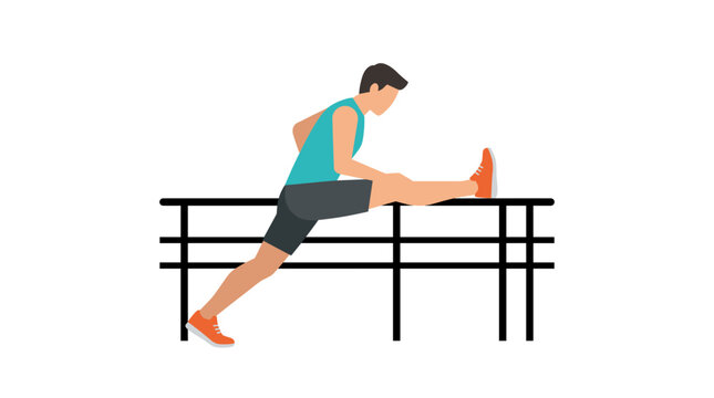 Man stretching legs on parallel bars in a gym for fitness and flexibility training