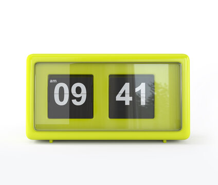 Green retro vintage flip clock isolated on pink background