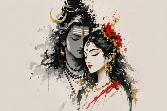 Lord Shiva and Parvati abstract painting 