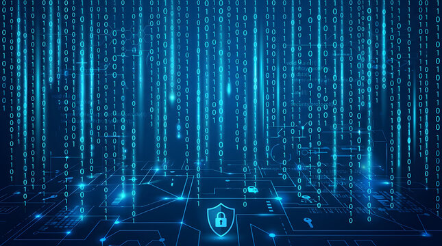 Digital rain on blue background technology data stream