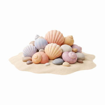 Collection of various colorful seashells resting peacefully on soft tropical beach sand surface