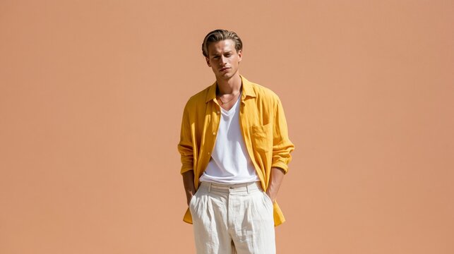 Un hombre posa para una promoci&oacute;n de ropa de verano