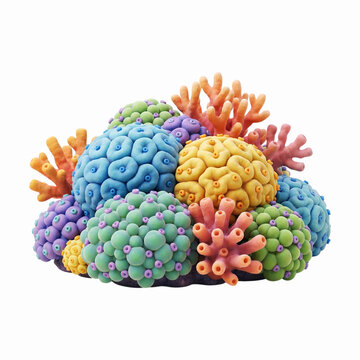 Colorful brain coral sitting beautifully on reef in deep blue ocean water environment
