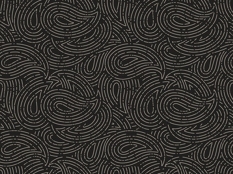  seamless paisley outline pattern on black background