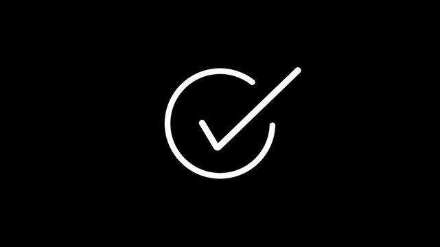 Success circle check mark animation on black background representing task finished or verified payment confirmation