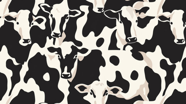 Black and white cow print pattern with minimalist animal face background
