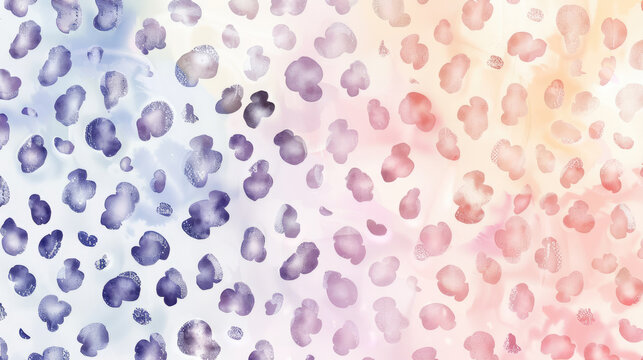 Elegant watercolor leopard skin fashion print with lavender spots and gold accents on ivory background