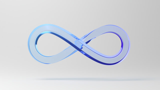 Infinity symbol. Gray background. Glassmorphism. 3d illustration.