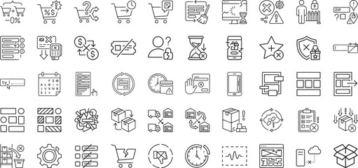 Set of website e-commerce layout and shopping cart error outline icons © HM