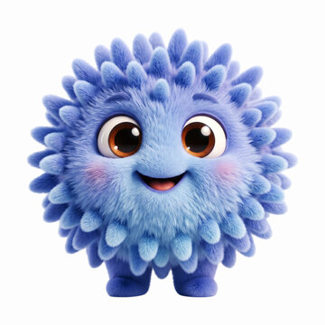 Fluffy adorable blue sea creature standing upright and smiling happily in marine environment