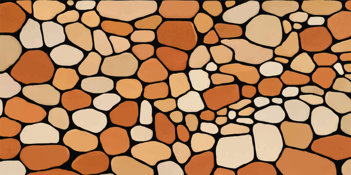 Rustic earthy stone wall texture with natural mosaic pattern background pavement exterior cobblestone construction material architectural backdrop geometric structure formation