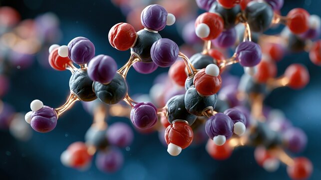 3D molecular render of T3 triiodothyronine and T4 thyroxine hormone structures, atom spheres in precise chemical colors iodine purple carbon grey oxygen red hydrogen white