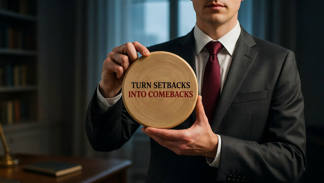 Business motivation concept with turning setbacks into comebacks and resilience mindset